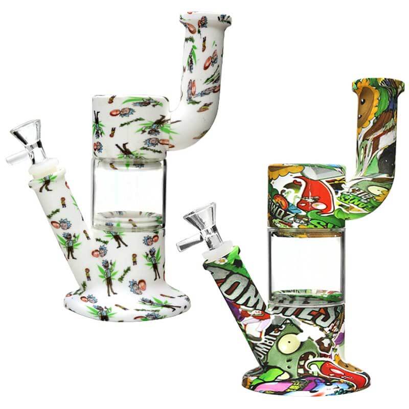 Graphic Design See Through Glass And Silicone Waterpipe (SL-18) | 10 inch | Assorted Colors product image